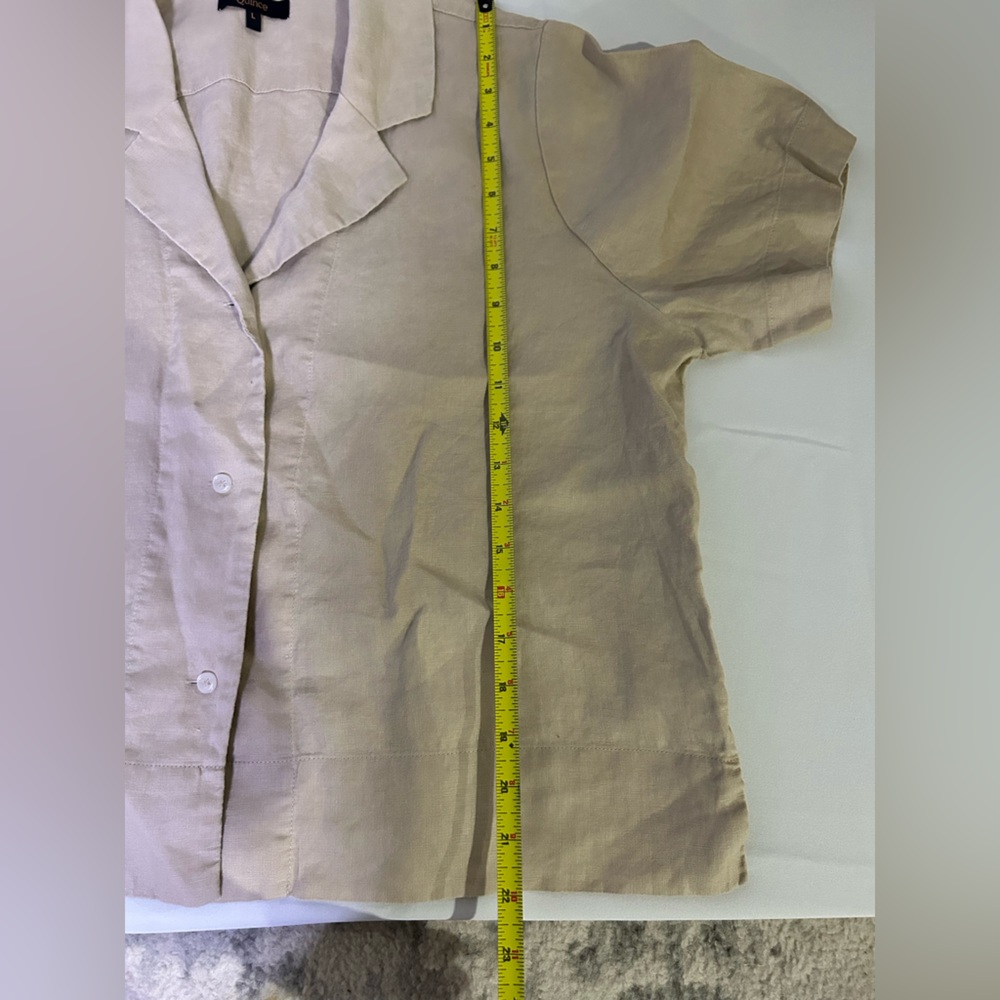 Quince Light Tan Linen cropped Collared Shirt - Picture 4 of 10